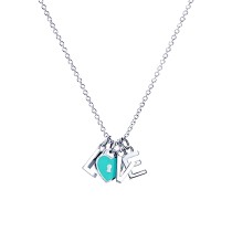 Tiffany "LOVE" Letters Blue Heart Pendant On 17" Chain