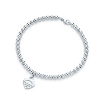 Return to Tiffany Mini Silver Heart Tag Bead Bracelet 7.5"