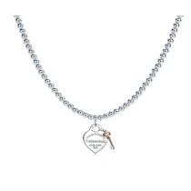 "Return to Tiffany" Heart Tag Bead with Rosegold Key Pendant Medium on a 18" Chain