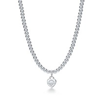 "Return to Tiffany" Mini Silver Heart Tag Bead Necklace