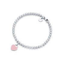 Return to Tiffany Pink Mini Heart Tag Bead Bracelet 7.5"