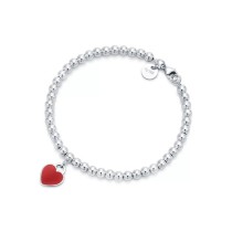 Return to Tiffany Red Mini Heart Tag Bead Bracelet 7.5"