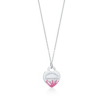 Return to Tiffany Pink Color Splash Heart Tag Pendant On 17.5" Chain