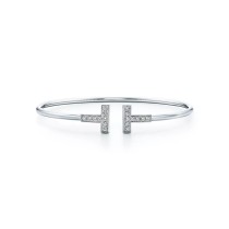  Tiffany T Diamond Wire Bracelet in White Gold 