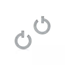 Tiffany T Open Hoop Earrings in White Gold with Diamonds 