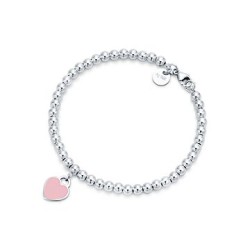Return to Tiffany Pink Mini Heart Tag Bead Bracelet 7.5