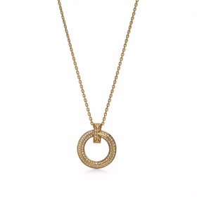 Tiffany T T1 Narrow Circle Pendant in Yellow Gold with Pavé Diamonds