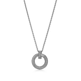 Tiffany T T1 Narrow Circle Pendant in White Gold with Pavé Diamonds 