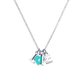Tiffany "LOVE" Letters Blue Heart Pendant On 17" Chain