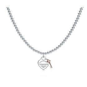 "Return to Tiffany" Heart Tag Bead with Rosegold Key Pendant Medium on a 18" Chain