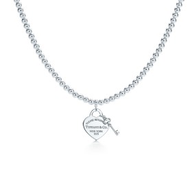 "Return to Tiffany" Heart Tag Bead with Key Pendant Medium on a 18" Chain