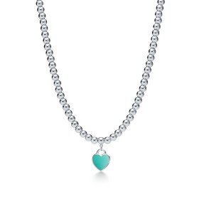 Return to Tiffany Mini Blue Heart Tag Bead Necklace