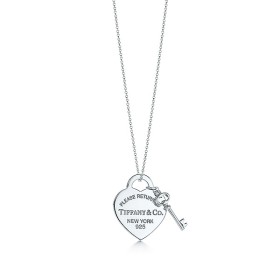 "Return to Tiffany" Heart Tag with Key Pendant Medium on a 18" Chain