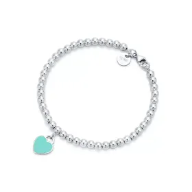 Return to Tiffany Blue Mini Heart Tag Bead Bracelet 7.5"