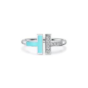Tiffany T Diamond and Turquoise Wire Ring in White Gold 