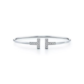  Tiffany T Diamond Wire Bracelet in White Gold 