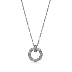 Tiffany T T1 Narrow Circle Pendant in White Gold with Pavé Diamonds 