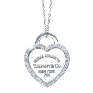 Tiffany & Co. White Gold Diamond Return To Tiffany Small Heart Tag Pendant Necklace