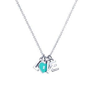 Tiffany "LOVE" Letters Blue Heart Pendant On 17" Chain