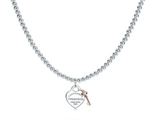 "Return to Tiffany" Heart Tag Bead with Rosegold Key Pendant Medium on a 18" Chain