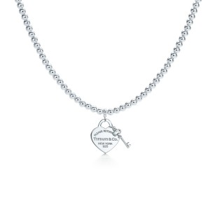 "Return to Tiffany" Heart Tag Bead with Key Pendant Medium on a 18" Chain
