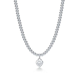 "Return to Tiffany" Mini Silver Heart Tag Bead Necklace
