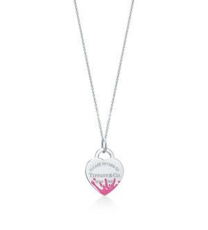 Return to Tiffany Pink Color Splash Heart Tag Pendant On 17.5" Chain