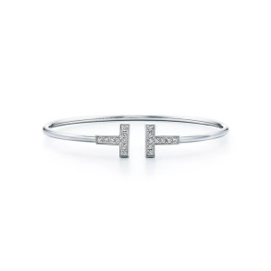  Tiffany T Diamond Wire Bracelet in White Gold 