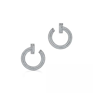 Tiffany T Open Hoop Earrings in White Gold with Diamonds 